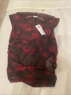 Abercrombie & Fitch Sheer Black Mesh Camisole with Red Rose Print